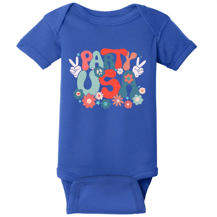 Party Usa Patriotic Groovy Retro Happy 4th Of July Funny Gift Baby Bodysuit