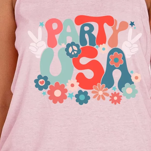 Party Usa Patriotic Groovy Retro Happy 4th Of July Funny Gift Women's Knotted Racerback Tank