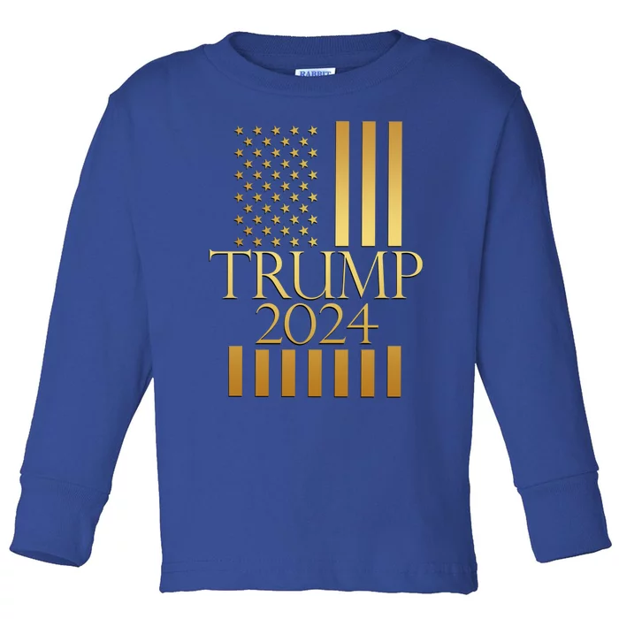 Patriotic Usa Patriotic Golden Pro Trump Flag 2024 Gift Toddler Long Sleeve Shirt