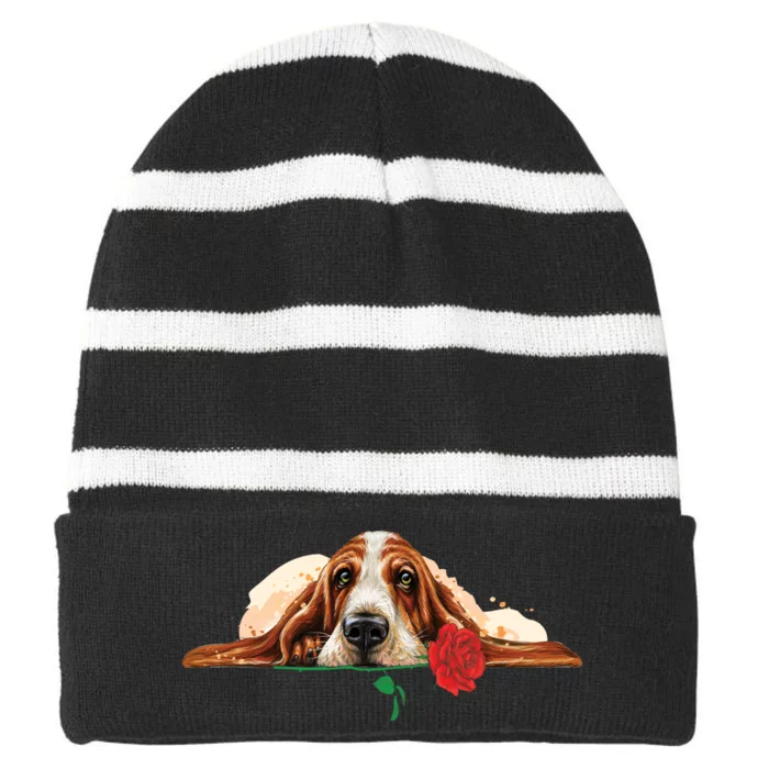 Puppy Love Red Rose Striped Beanie with Solid Band