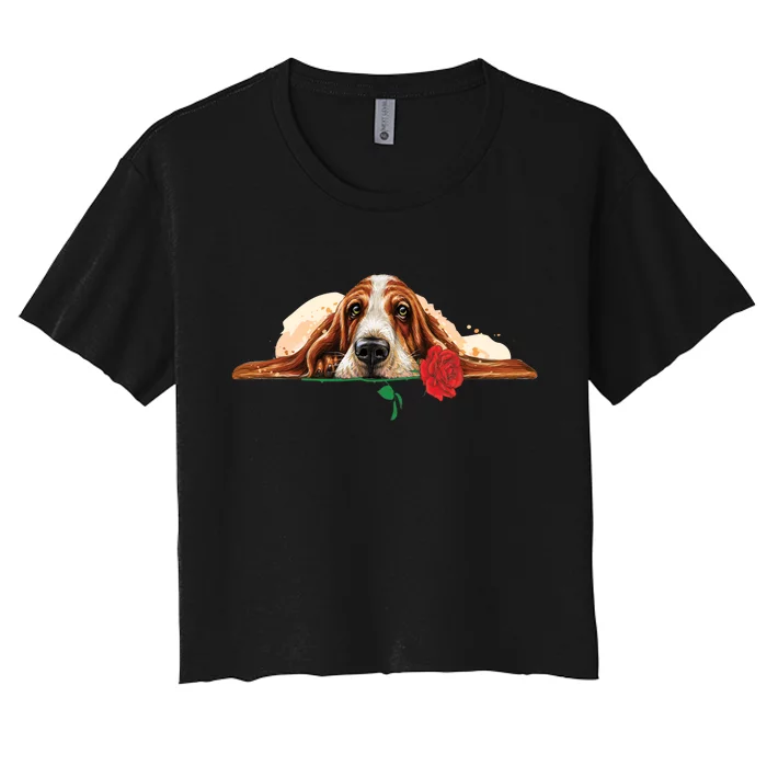 Puppy Love Red Rose Women's Crop Top Tee