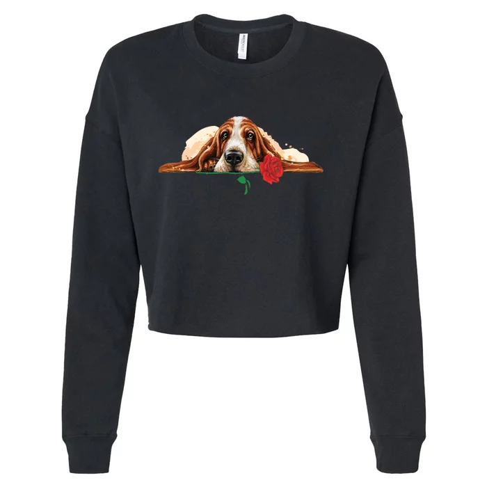 Puppy Love Red Rose Cropped Pullover Crew