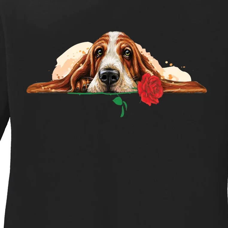 Puppy Love Red Rose Ladies Long Sleeve Shirt