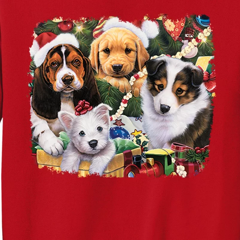 Puppy Surprise Christmas Scene Sweatshirt