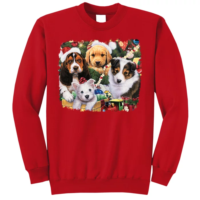 Puppy Surprise Christmas Scene Sweatshirt