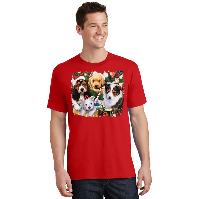 Puppy Surprise Christmas Scene T-Shirt