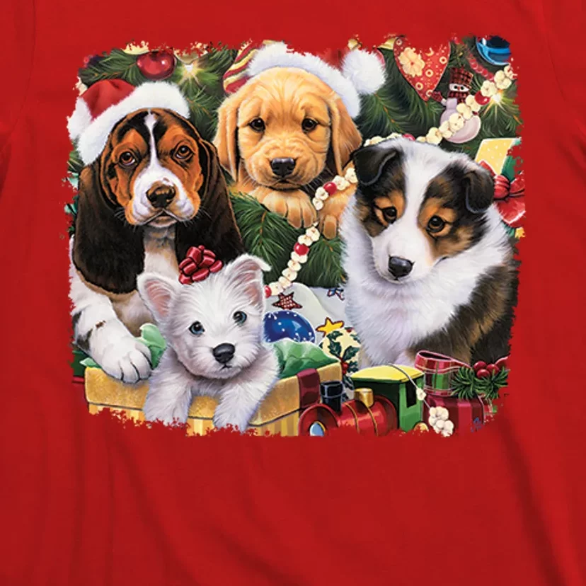 Puppy Surprise Christmas Scene T-Shirt