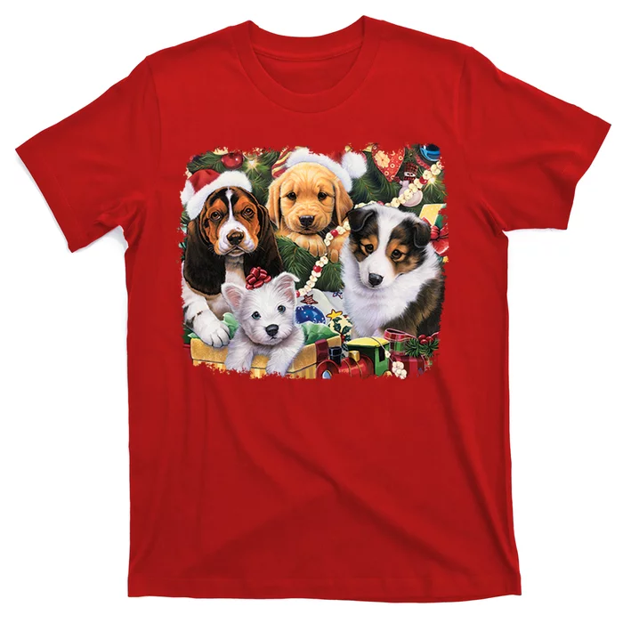 Puppy Surprise Christmas Scene T-Shirt