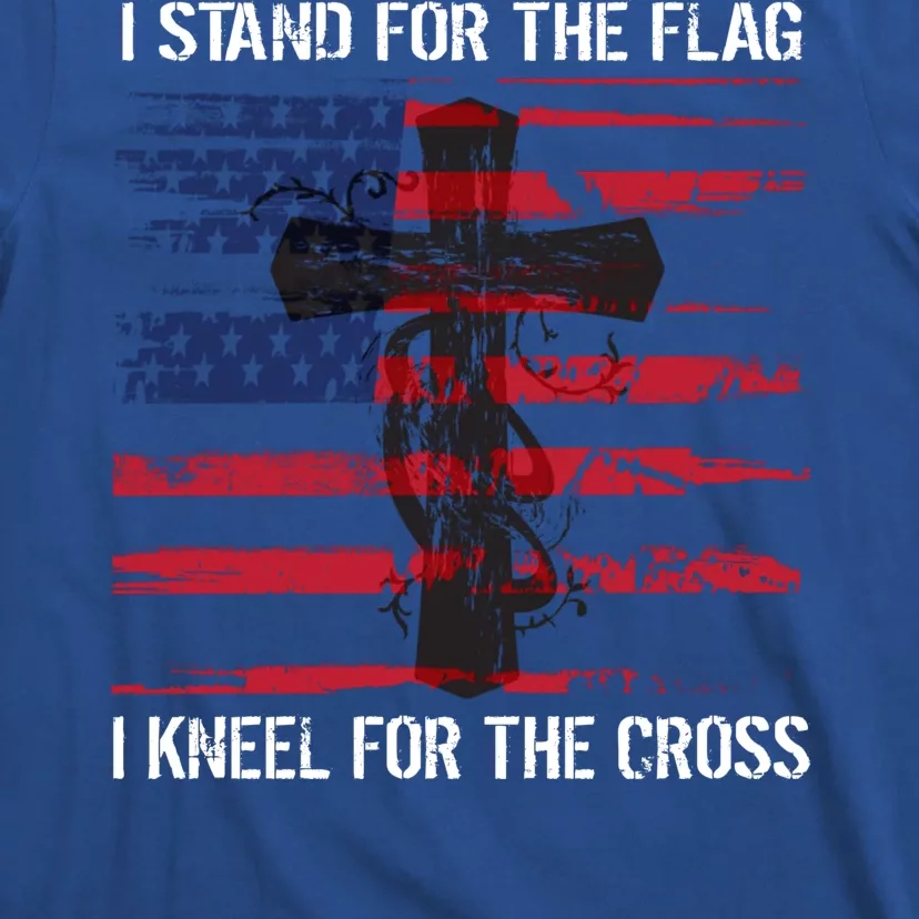 Proud Usa Quote Back Print I Stand American Flag Kneel Cross Cool Gift T-Shirt