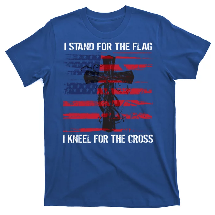 Proud Usa Quote Back Print I Stand American Flag Kneel Cross Cool Gift T-Shirt