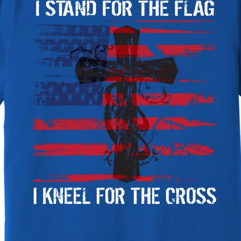 Proud Usa Quote Back Print I Stand American Flag Kneel Cross Cool Gift Premium T-Shirt