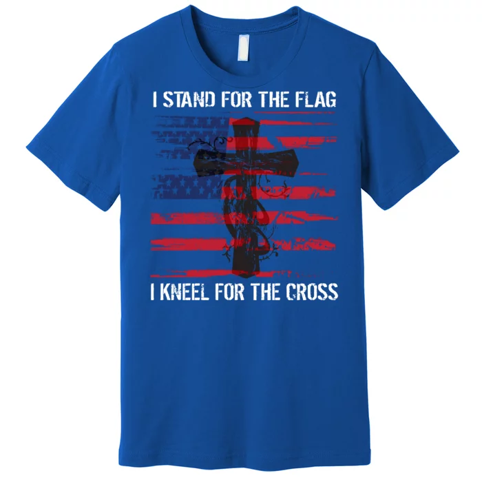 Proud Usa Quote Back Print I Stand American Flag Kneel Cross Cool Gift Premium T-Shirt