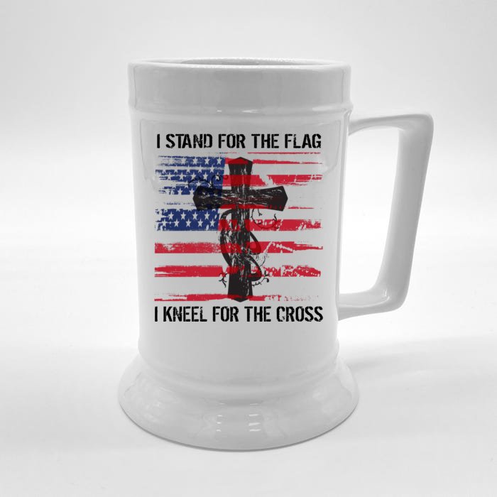 Proud Usa Quote Back Print I Stand American Flag Kneel Cross Cool Gift Front & Back Beer Stein