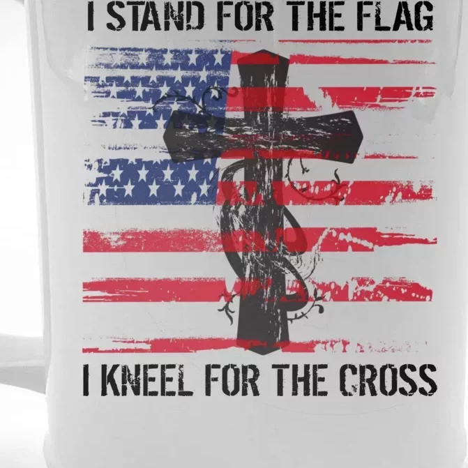 Proud Usa Quote Back Print I Stand American Flag Kneel Cross Cool Gift Front & Back Beer Stein