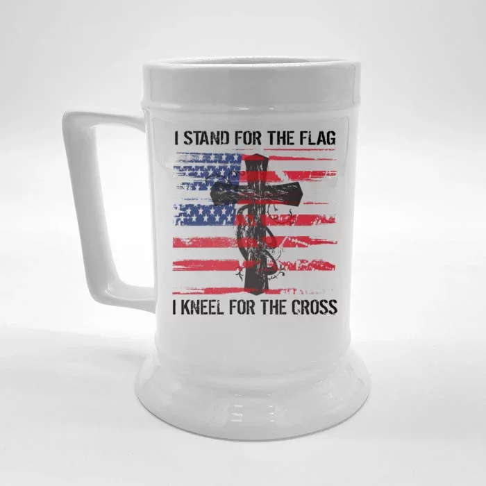 Proud Usa Quote Back Print I Stand American Flag Kneel Cross Cool Gift Front & Back Beer Stein