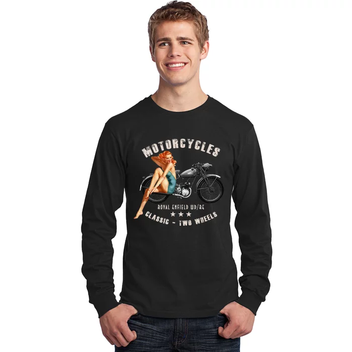 Pin Up Royal Enfield Wdre Vintage Motorcycle Long Sleeve Shirt