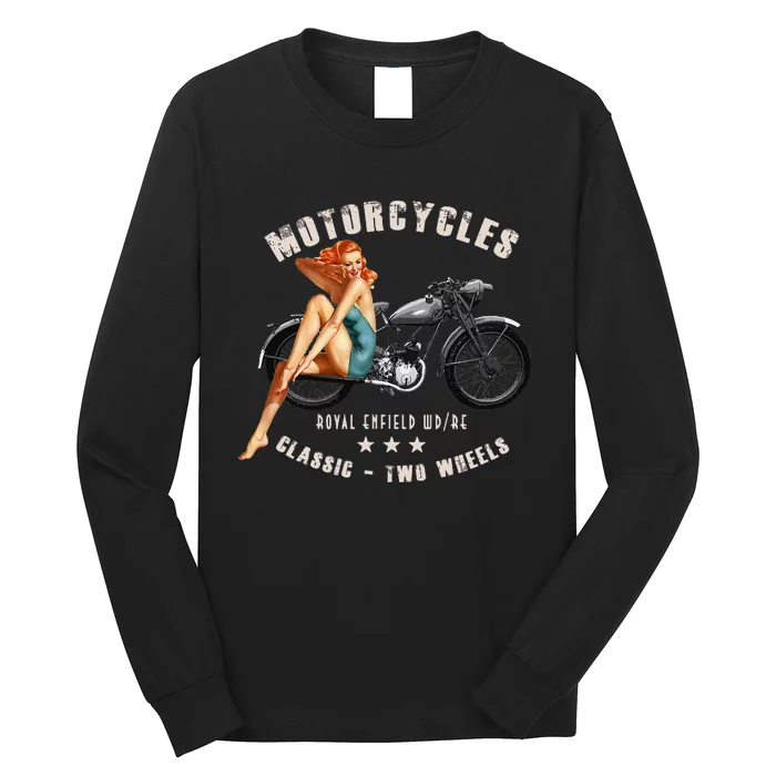 Pin Up Royal Enfield Wdre Vintage Motorcycle Long Sleeve Shirt