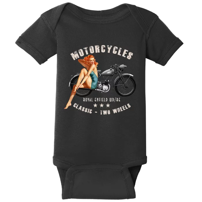 Pin Up Royal Enfield Wdre Vintage Motorcycle Baby Bodysuit