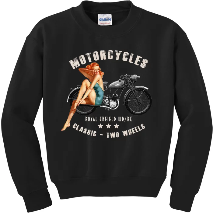 Pin Up Royal Enfield Wdre Vintage Motorcycle Kids Sweatshirt