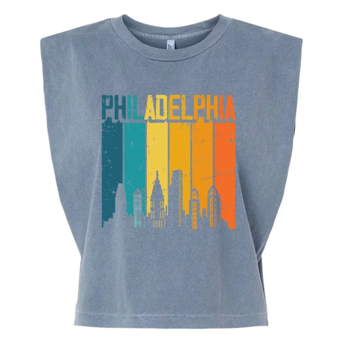 Philadelphia USA Retro Vintage Sunset Skyline Philadelphia Garment-Dyed Women's Muscle Tee