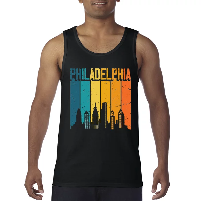 Philadelphia USA Retro Vintage Sunset Skyline Philadelphia Tank Top