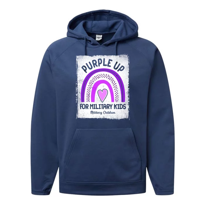 Purple Up For Military Kids Military Children Purple Rainbow Performance Fleece Hoodie