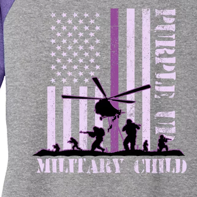 Purple Up Military Child Women's Tri-Blend 3/4-Sleeve Raglan Shirt