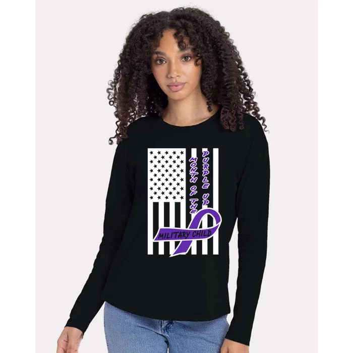 Purple Up Month Military Child Awareness Flag Womens Cotton Relaxed Long Sleeve T-Shirt