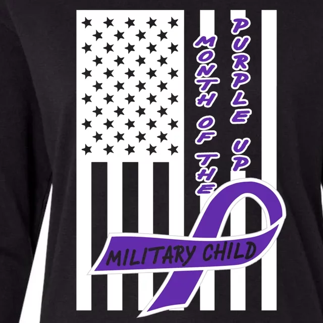 Purple Up Month Military Child Awareness Flag Womens Cotton Relaxed Long Sleeve T-Shirt