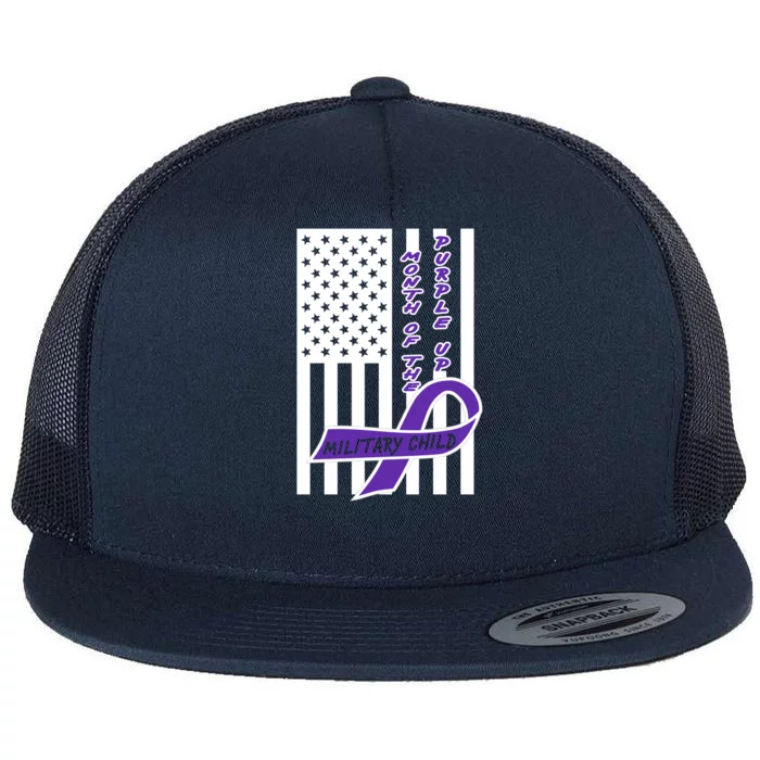 Purple Up Month Military Child Awareness Flag Flat Bill Trucker Hat