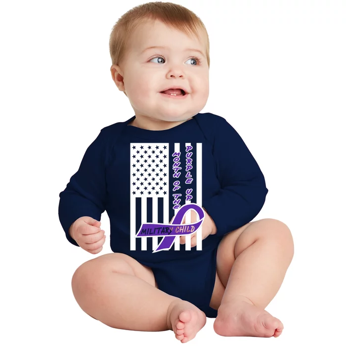 Purple Up Month Military Child Awareness Flag Baby Long Sleeve Bodysuit