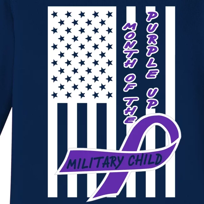 Purple Up Month Military Child Awareness Flag Baby Long Sleeve Bodysuit