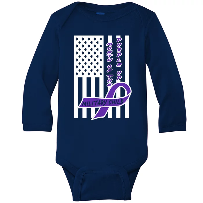 Purple Up Month Military Child Awareness Flag Baby Long Sleeve Bodysuit