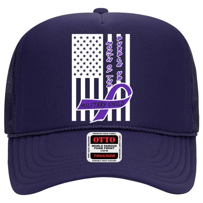 Purple Up Month Military Child Awareness Flag High Crown Mesh Trucker Hat