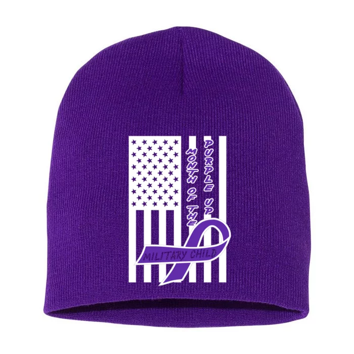 Purple Up Month Military Child Awareness Flag Short Acrylic Beanie