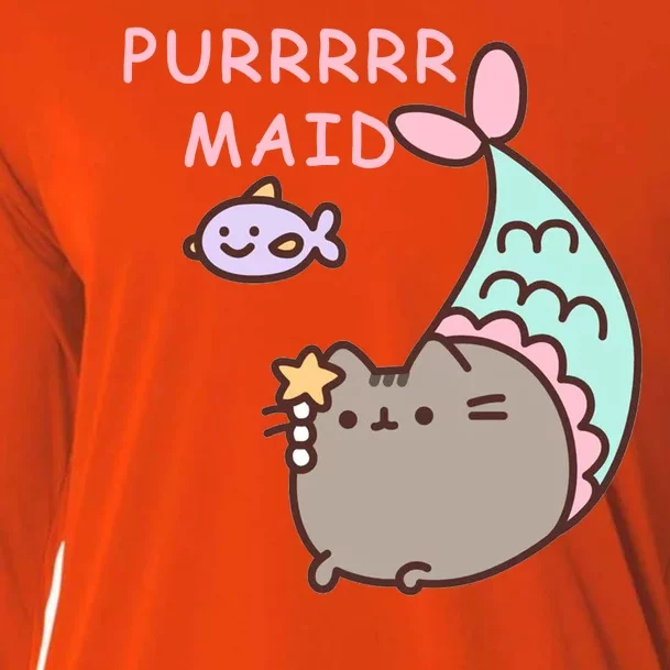 Purrrrr Maid Funny Cute Cat Mermaid Cooling Performance Long Sleeve Crew