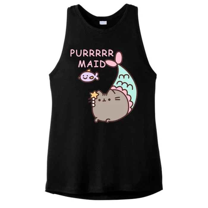 Purrrrr Maid Funny Cute Cat Mermaid Ladies Tri-Blend Wicking Tank