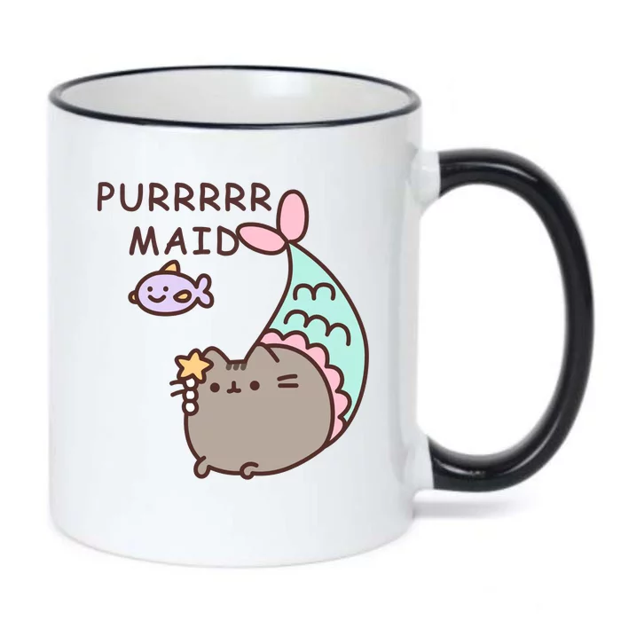 Purrrrr Maid Funny Cute Cat Mermaid Black Color Changing Mug