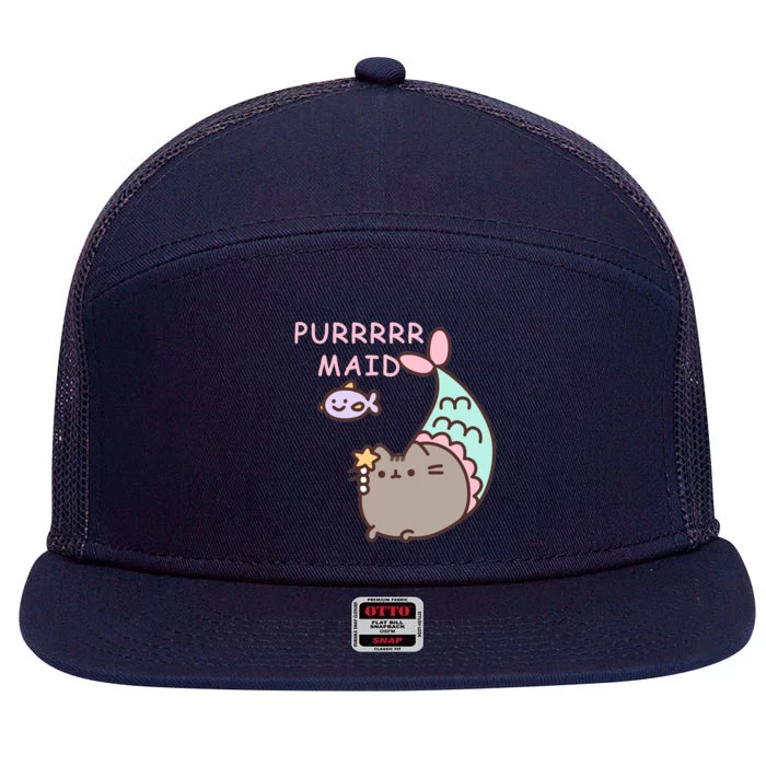 Purrrrr Maid Funny Cute Cat Mermaid 7 Panel Mesh Trucker Snapback Hat