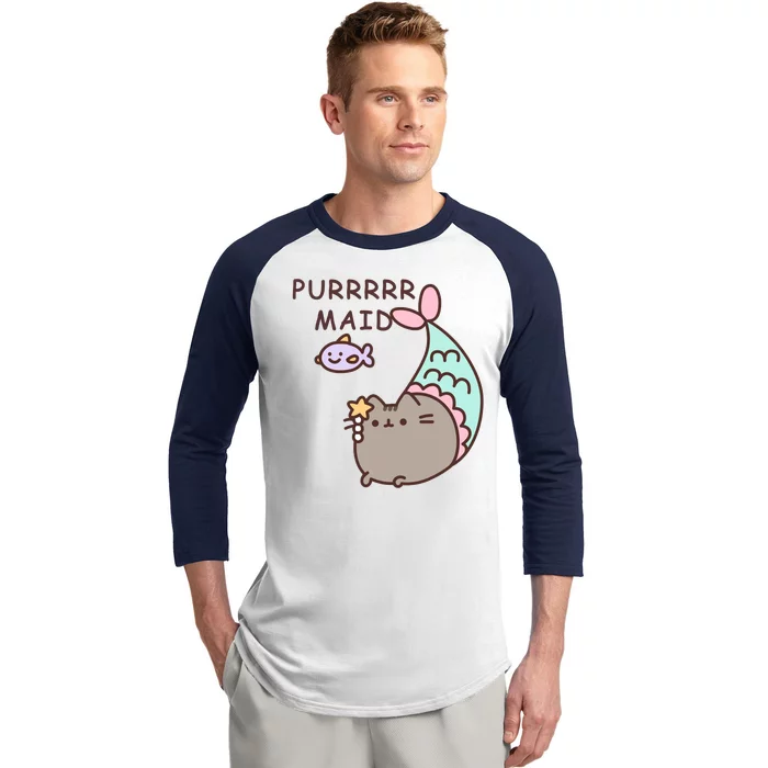 Purrrrr Maid Funny Cute Cat Mermaid Baseball Sleeve Shirt