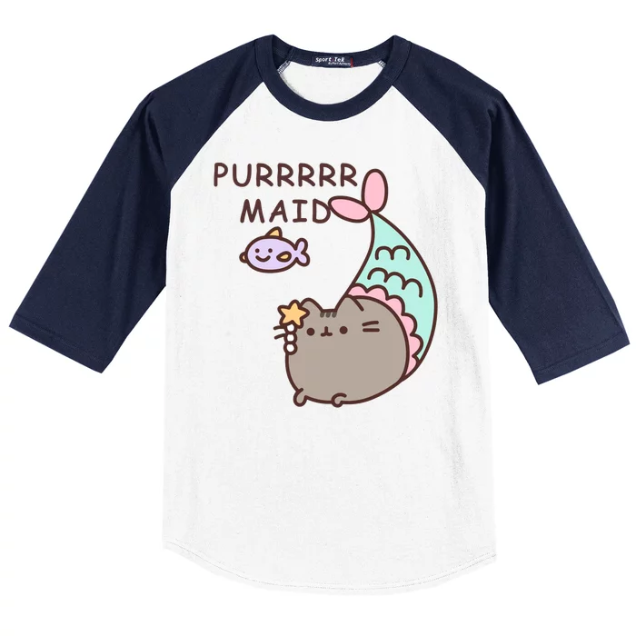 Purrrrr Maid Funny Cute Cat Mermaid Baseball Sleeve Shirt