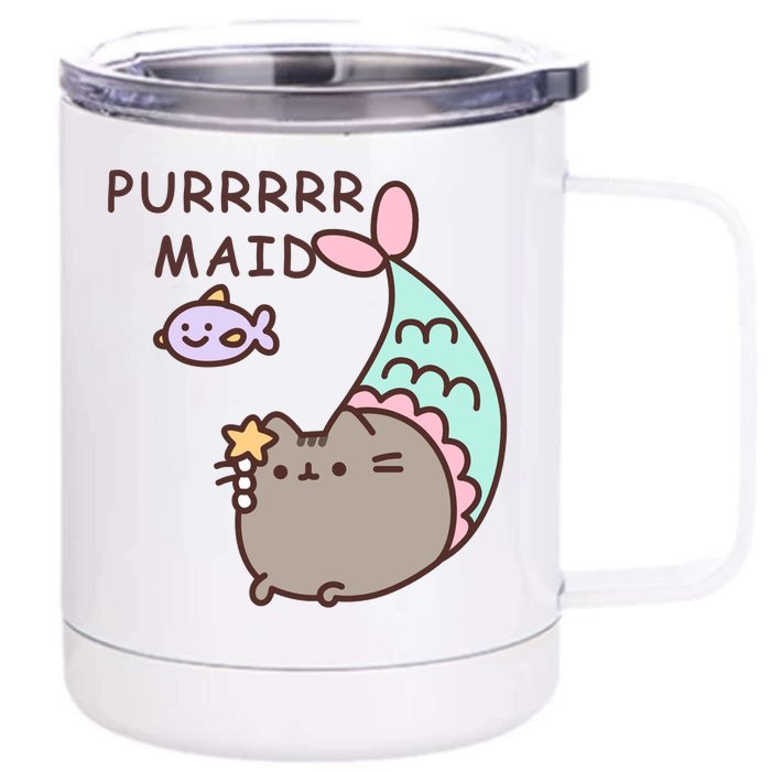 Purrrrr Maid Funny Cute Cat Mermaid Front & Back 12oz Stainless Steel Tumbler Cup