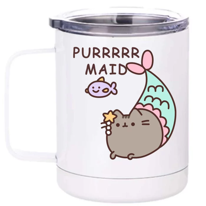 Purrrrr Maid Funny Cute Cat Mermaid Front & Back 12oz Stainless Steel Tumbler Cup