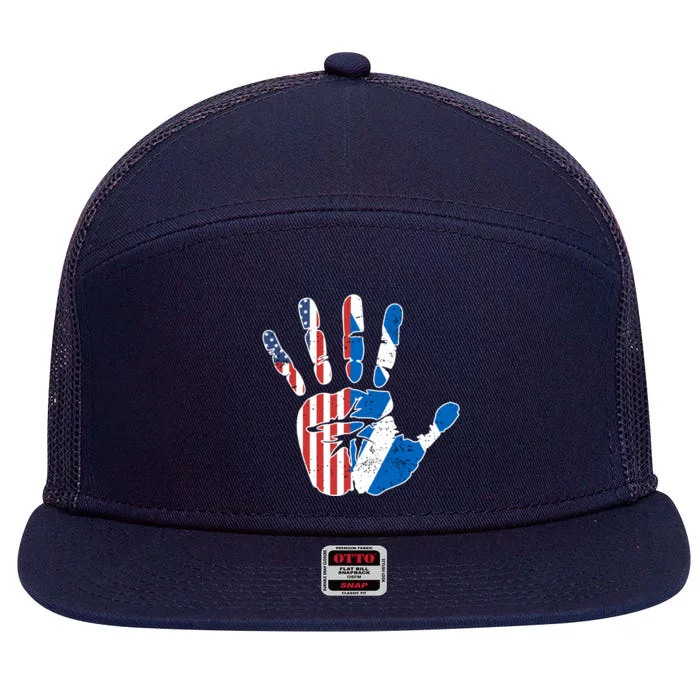 Proud Usa Scotland Handprint Flag American Scottish Heritage Meaningful Gift 7 Panel Mesh Trucker Snapback Hat