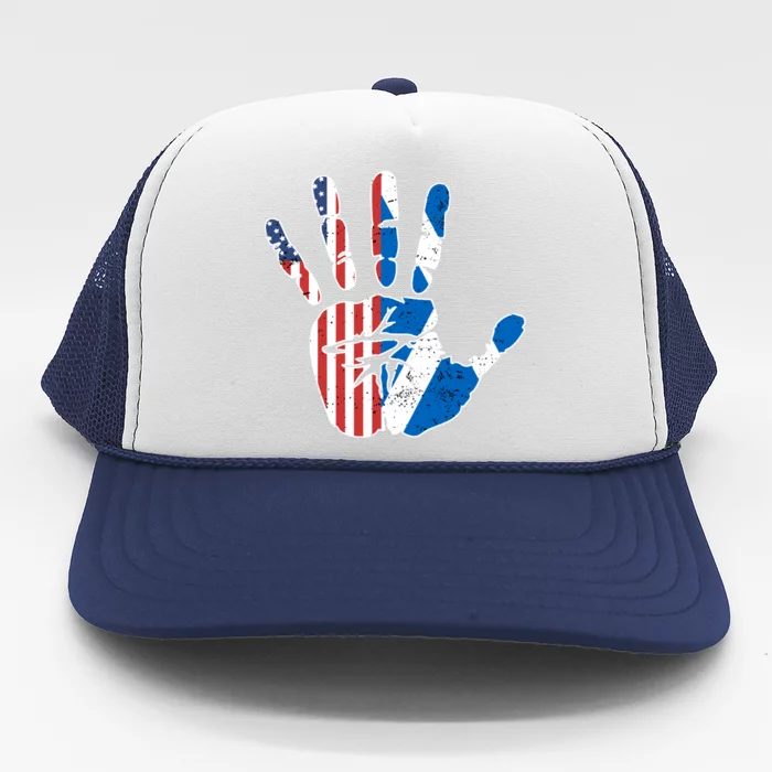 Proud Usa Scotland Handprint Flag American Scottish Heritage Meaningful Gift Trucker Hat