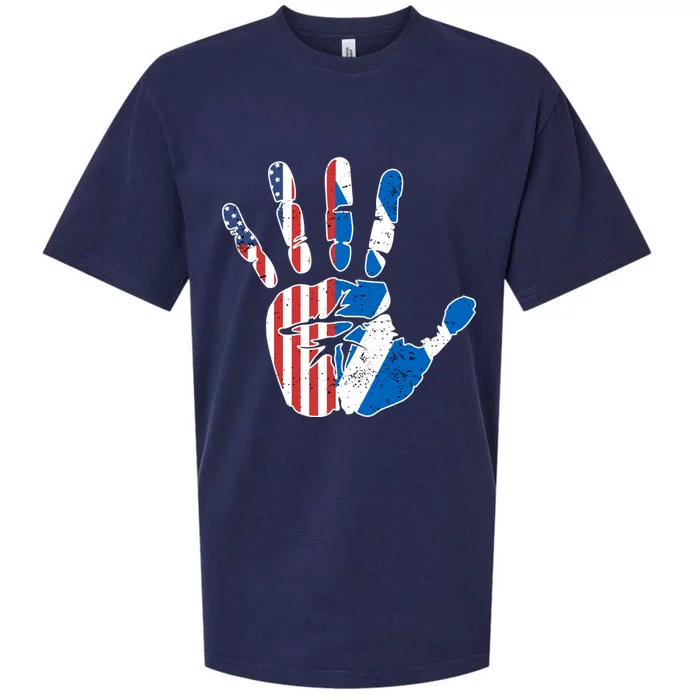 Proud Usa Scotland Handprint Flag American Scottish Heritage Meaningful Gift Sueded Cloud Jersey T-Shirt