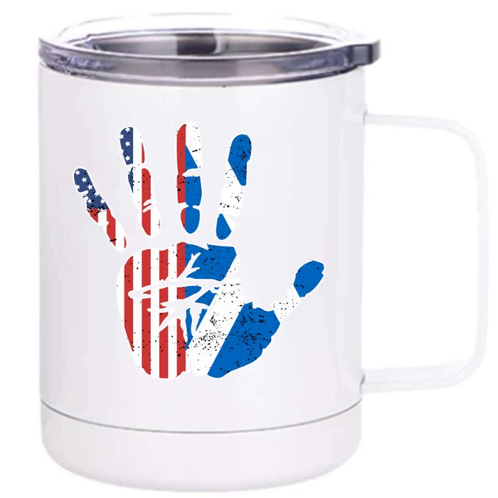 Proud Usa Scotland Handprint Flag American Scottish Heritage Meaningful Gift Front & Back 12oz Stainless Steel Tumbler Cup