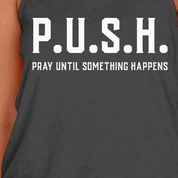 Pray Until Something Happens Christian Encouragement Women's Knotted Racerback Tank