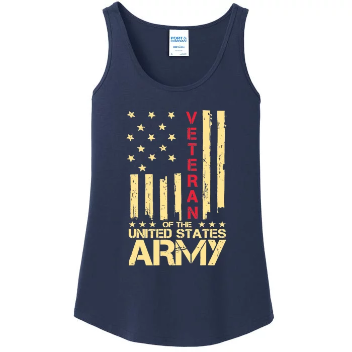 Patriotic U S Army Veteran Red Line American Flag Vintage Ladies Essential Tank