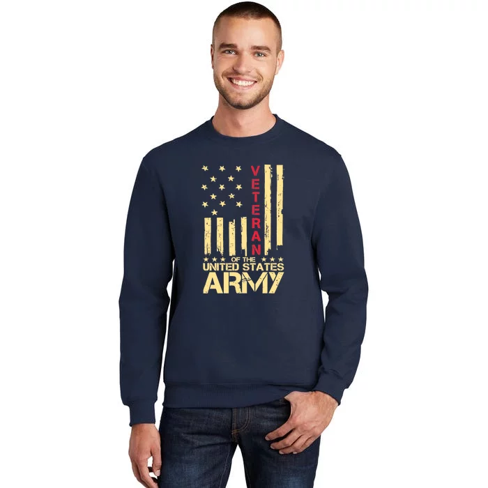 Patriotic U S Army Veteran Red Line American Flag Vintage Tall Sweatshirt